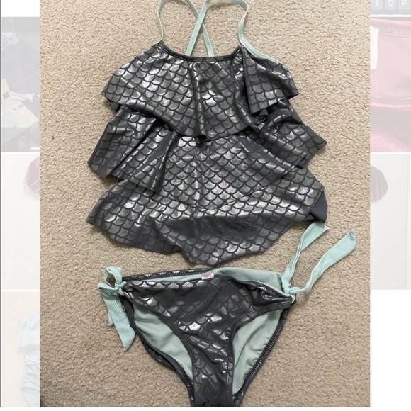 Other - Silver and Mint Ruffled Swimsuit Set